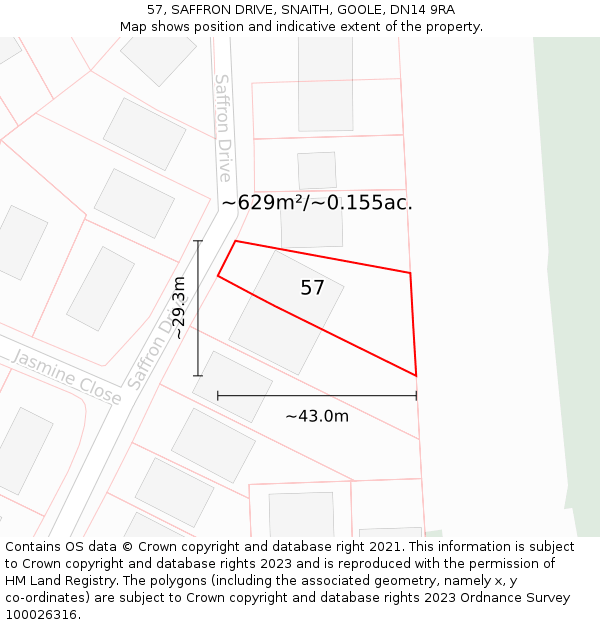 57, SAFFRON DRIVE, SNAITH, GOOLE, DN14 9RA: Plot and title map