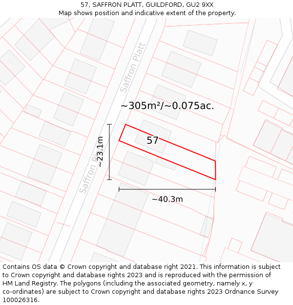 57, SAFFRON PLATT, GUILDFORD, GU2 9XX: Plot and title map