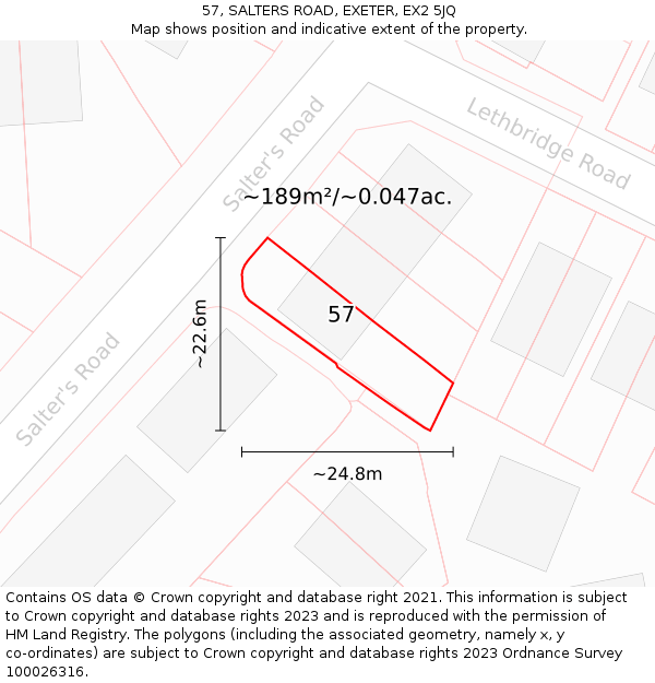 57, SALTERS ROAD, EXETER, EX2 5JQ: Plot and title map