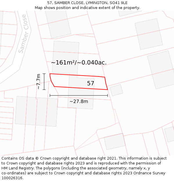 57, SAMBER CLOSE, LYMINGTON, SO41 9LE: Plot and title map