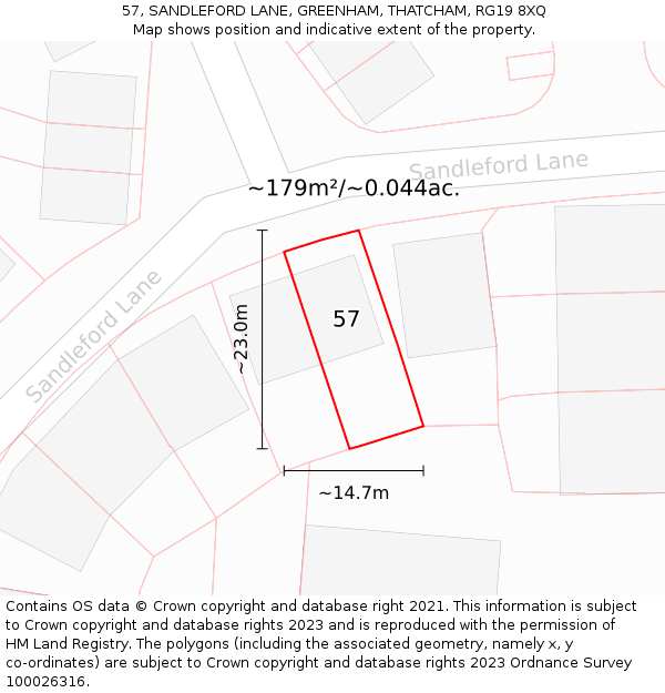 57, SANDLEFORD LANE, GREENHAM, THATCHAM, RG19 8XQ: Plot and title map