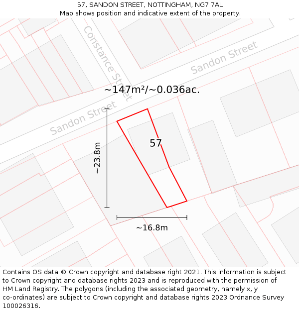 57, SANDON STREET, NOTTINGHAM, NG7 7AL: Plot and title map