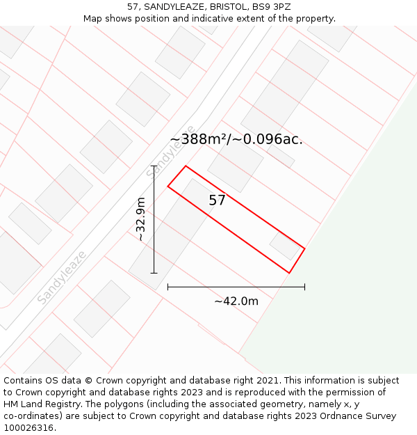 57, SANDYLEAZE, BRISTOL, BS9 3PZ: Plot and title map