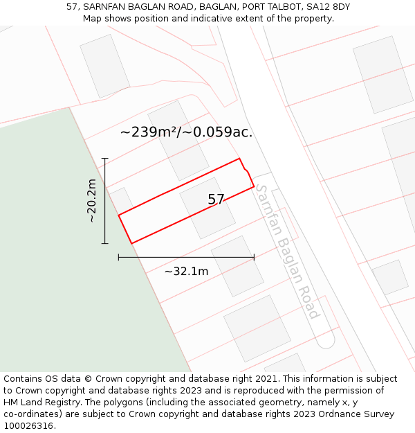 57, SARNFAN BAGLAN ROAD, BAGLAN, PORT TALBOT, SA12 8DY: Plot and title map