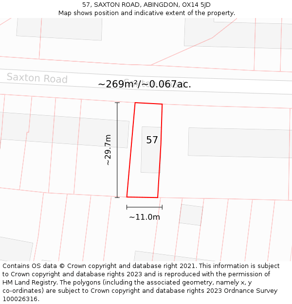 57, SAXTON ROAD, ABINGDON, OX14 5JD: Plot and title map