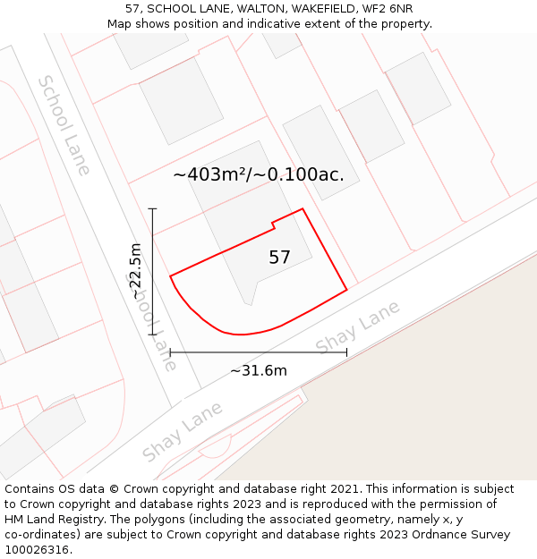 57, SCHOOL LANE, WALTON, WAKEFIELD, WF2 6NR: Plot and title map