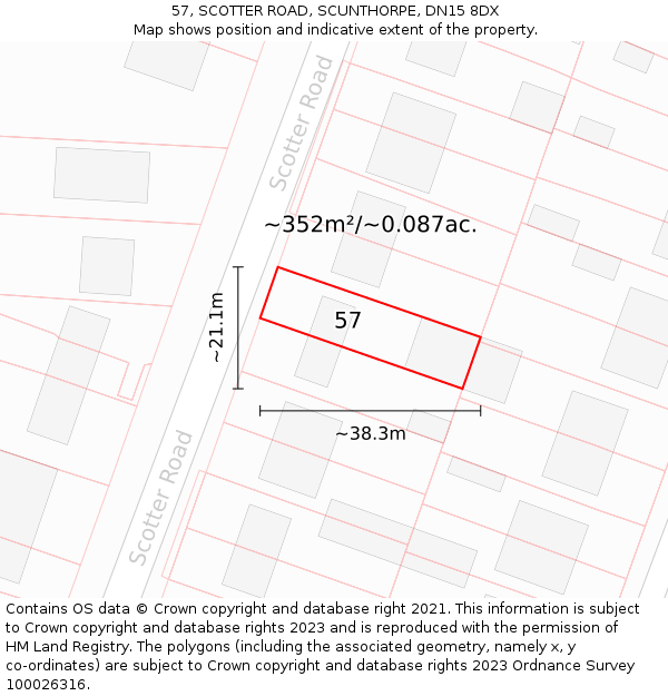 57, SCOTTER ROAD, SCUNTHORPE, DN15 8DX: Plot and title map