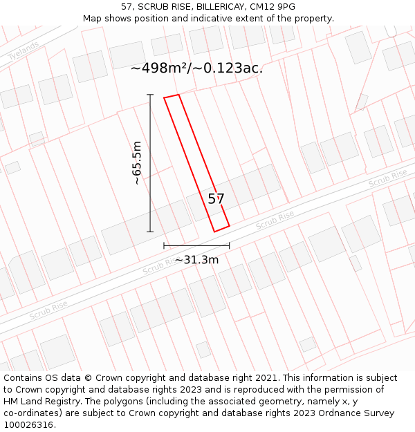 57, SCRUB RISE, BILLERICAY, CM12 9PG: Plot and title map