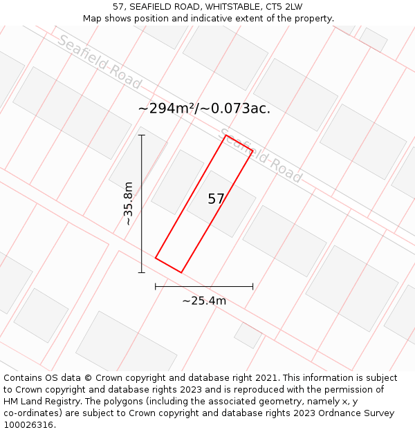 57, SEAFIELD ROAD, WHITSTABLE, CT5 2LW: Plot and title map
