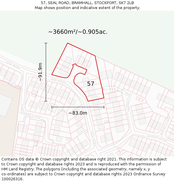57, SEAL ROAD, BRAMHALL, STOCKPORT, SK7 2LB: Plot and title map