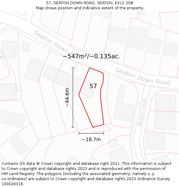 57, SEATON DOWN ROAD, SEATON, EX12 2SB: Plot and title map