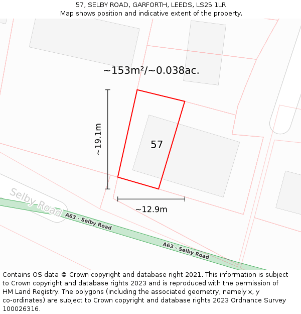 57, SELBY ROAD, GARFORTH, LEEDS, LS25 1LR: Plot and title map