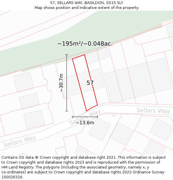 57, SELLARS WAY, BASILDON, SS15 5LY: Plot and title map