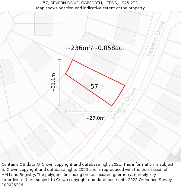 57, SEVERN DRIVE, GARFORTH, LEEDS, LS25 2BD: Plot and title map