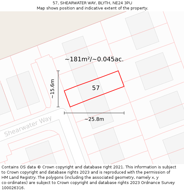 57, SHEARWATER WAY, BLYTH, NE24 3PU: Plot and title map