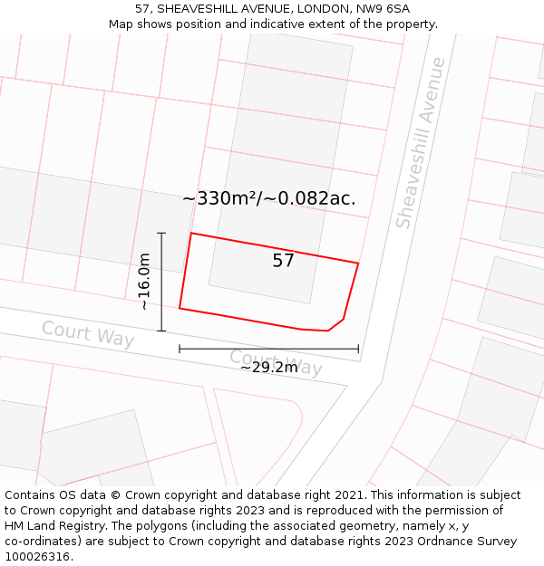 57, SHEAVESHILL AVENUE, LONDON, NW9 6SA: Plot and title map