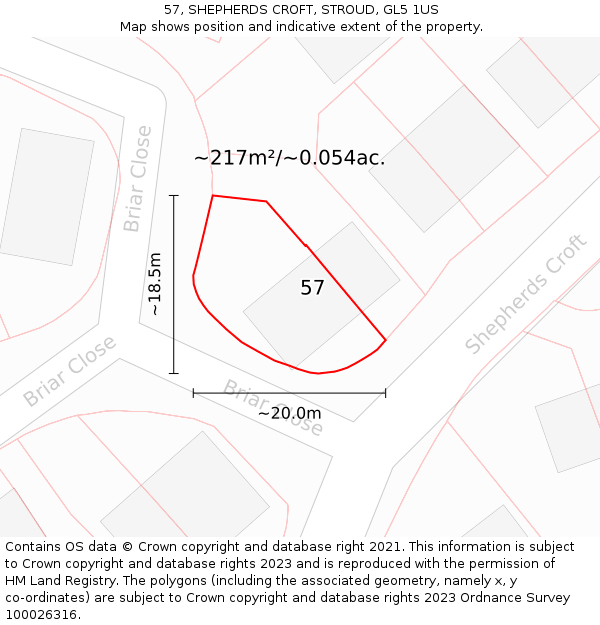 57, SHEPHERDS CROFT, STROUD, GL5 1US: Plot and title map
