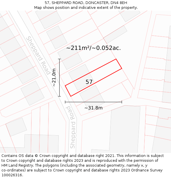 57, SHEPPARD ROAD, DONCASTER, DN4 8EH: Plot and title map