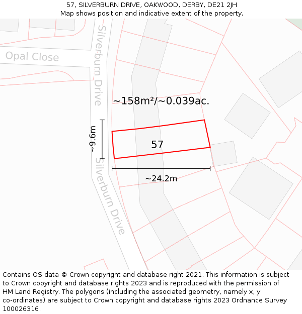 57, SILVERBURN DRIVE, OAKWOOD, DERBY, DE21 2JH: Plot and title map