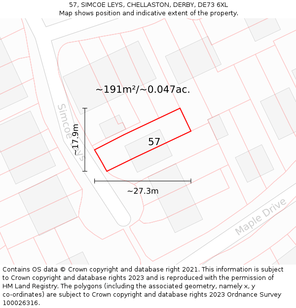 57, SIMCOE LEYS, CHELLASTON, DERBY, DE73 6XL: Plot and title map
