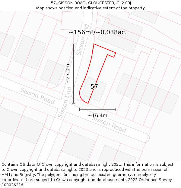 57, SISSON ROAD, GLOUCESTER, GL2 0RJ: Plot and title map