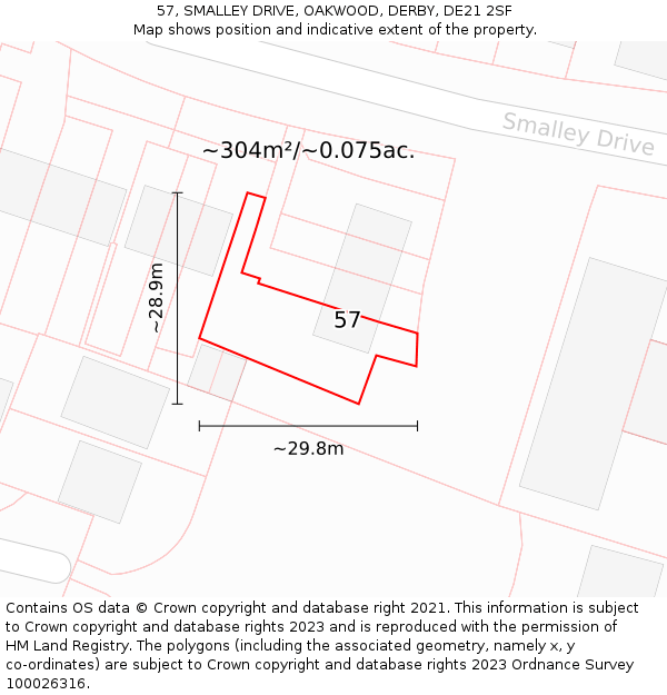 57, SMALLEY DRIVE, OAKWOOD, DERBY, DE21 2SF: Plot and title map