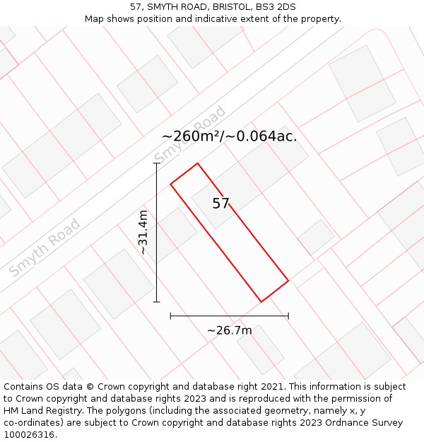57, SMYTH ROAD, BRISTOL, BS3 2DS: Plot and title map
