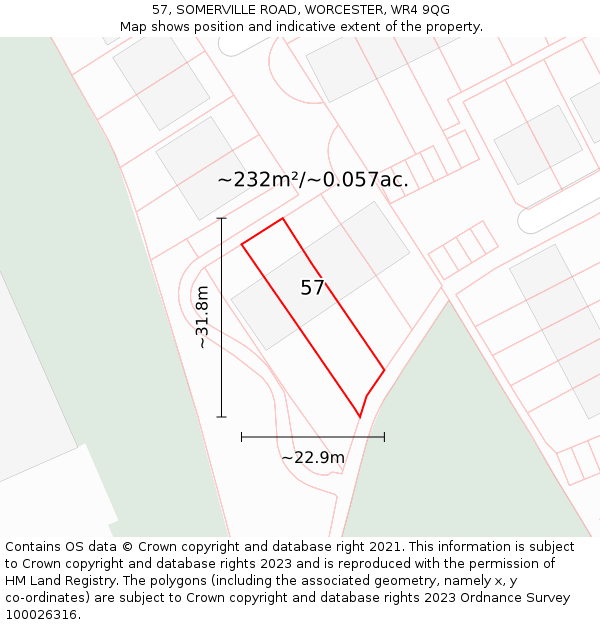 57, SOMERVILLE ROAD, WORCESTER, WR4 9QG: Plot and title map