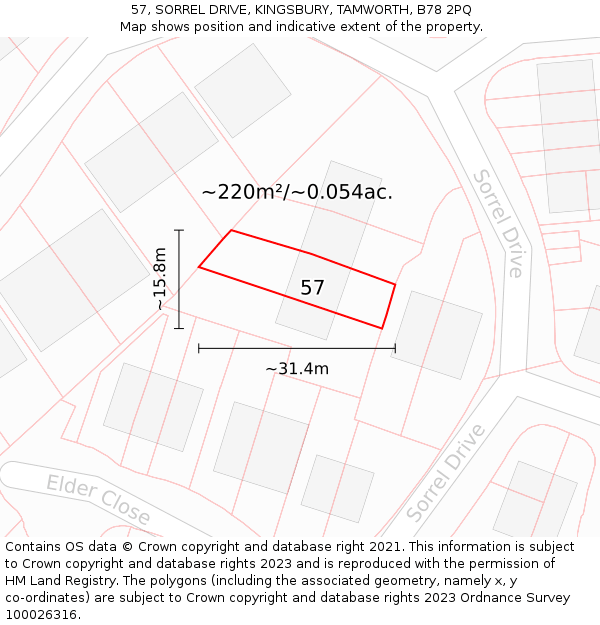 57, SORREL DRIVE, KINGSBURY, TAMWORTH, B78 2PQ: Plot and title map