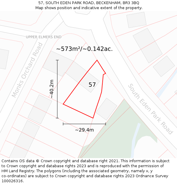 57, SOUTH EDEN PARK ROAD, BECKENHAM, BR3 3BQ: Plot and title map