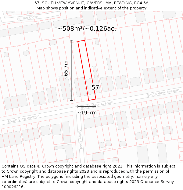 57, SOUTH VIEW AVENUE, CAVERSHAM, READING, RG4 5AJ: Plot and title map