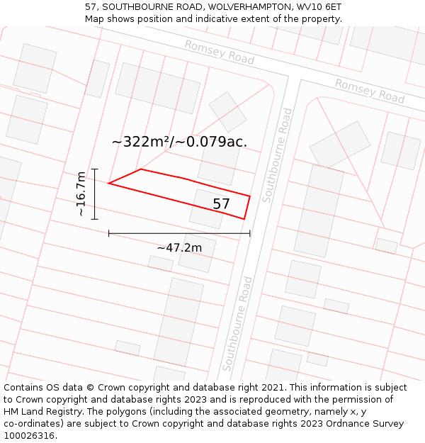 57, SOUTHBOURNE ROAD, WOLVERHAMPTON, WV10 6ET: Plot and title map