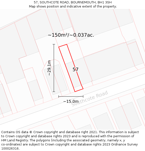 57, SOUTHCOTE ROAD, BOURNEMOUTH, BH1 3SH: Plot and title map