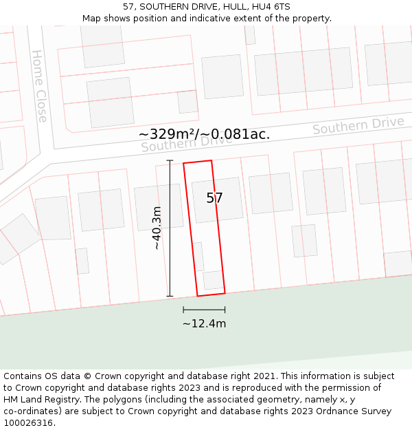 57, SOUTHERN DRIVE, HULL, HU4 6TS: Plot and title map