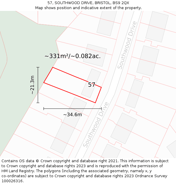 57, SOUTHWOOD DRIVE, BRISTOL, BS9 2QX: Plot and title map