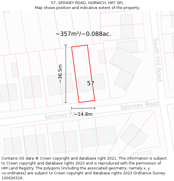 57, SPINNEY ROAD, NORWICH, NR7 0PL: Plot and title map