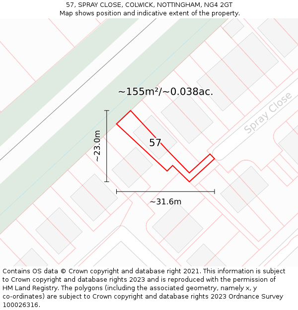 57, SPRAY CLOSE, COLWICK, NOTTINGHAM, NG4 2GT: Plot and title map
