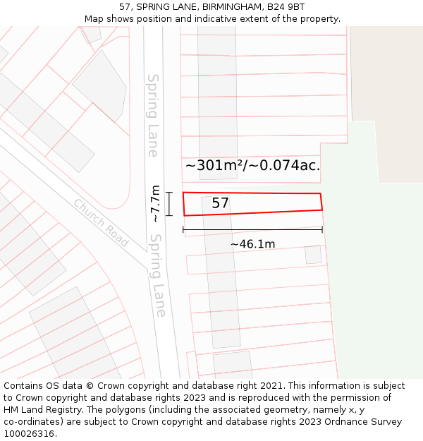 57, SPRING LANE, BIRMINGHAM, B24 9BT: Plot and title map