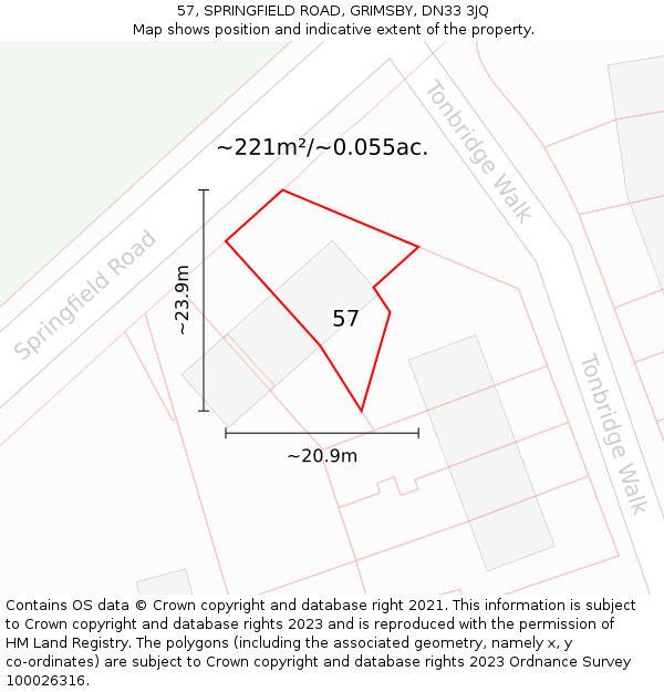 57, SPRINGFIELD ROAD, GRIMSBY, DN33 3JQ: Plot and title map