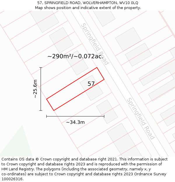 57, SPRINGFIELD ROAD, WOLVERHAMPTON, WV10 0LQ: Plot and title map
