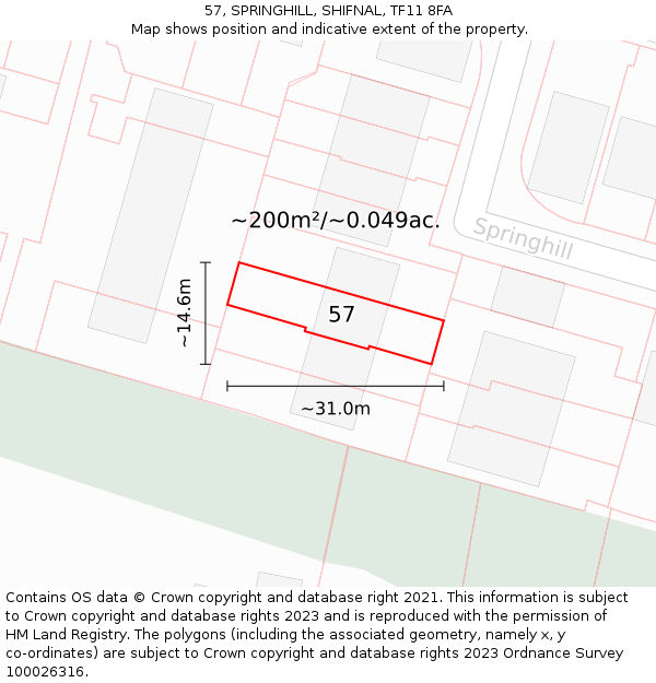 57, SPRINGHILL, SHIFNAL, TF11 8FA: Plot and title map