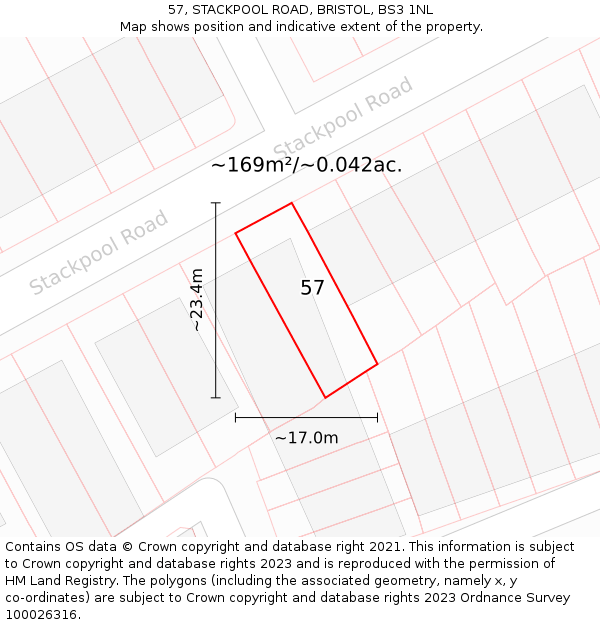 57, STACKPOOL ROAD, BRISTOL, BS3 1NL: Plot and title map