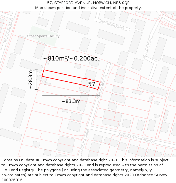 57, STAFFORD AVENUE, NORWICH, NR5 0QE: Plot and title map