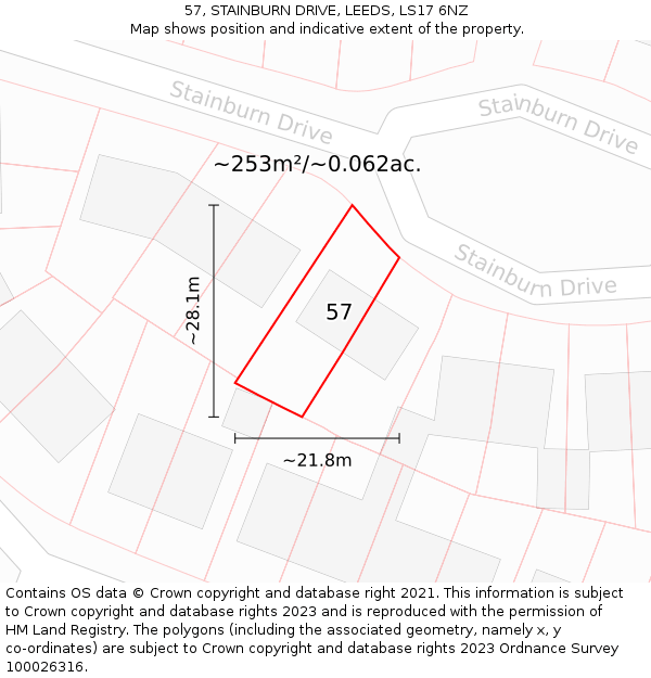 57, STAINBURN DRIVE, LEEDS, LS17 6NZ: Plot and title map