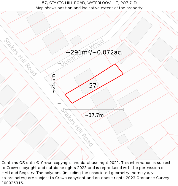 57, STAKES HILL ROAD, WATERLOOVILLE, PO7 7LD: Plot and title map