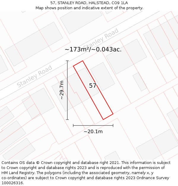 57, STANLEY ROAD, HALSTEAD, CO9 1LA: Plot and title map