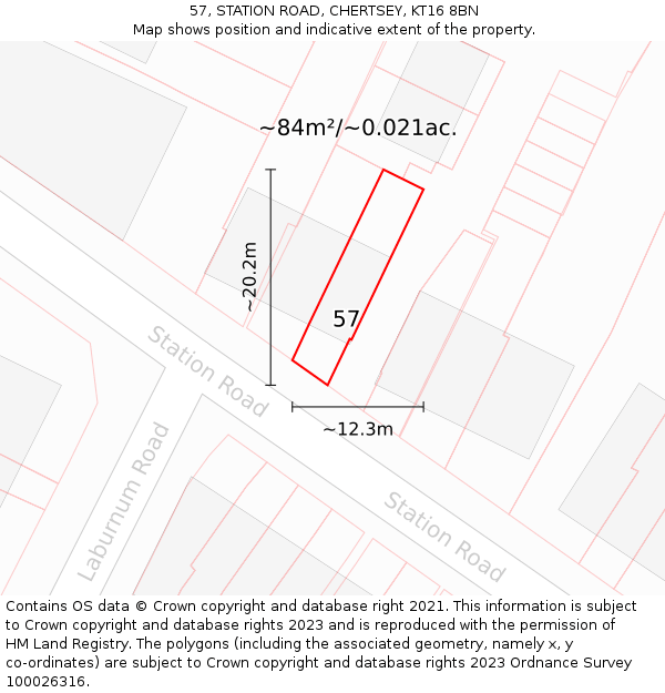 57, STATION ROAD, CHERTSEY, KT16 8BN: Plot and title map