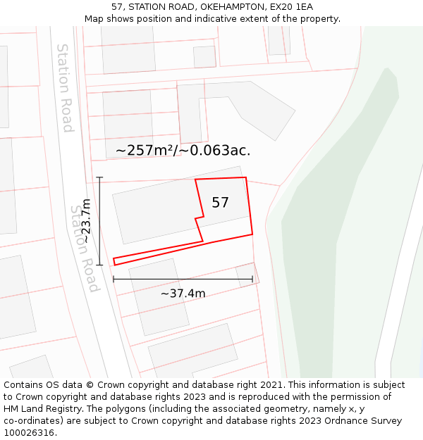 57, STATION ROAD, OKEHAMPTON, EX20 1EA: Plot and title map