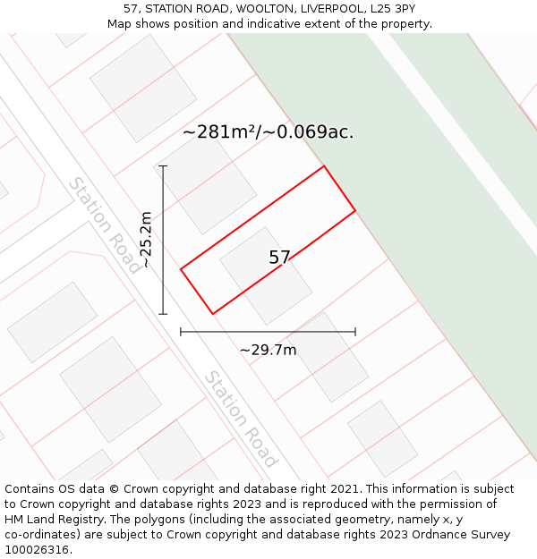 57, STATION ROAD, WOOLTON, LIVERPOOL, L25 3PY: Plot and title map