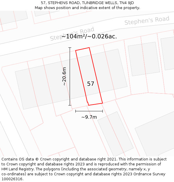 57, STEPHENS ROAD, TUNBRIDGE WELLS, TN4 9JD: Plot and title map